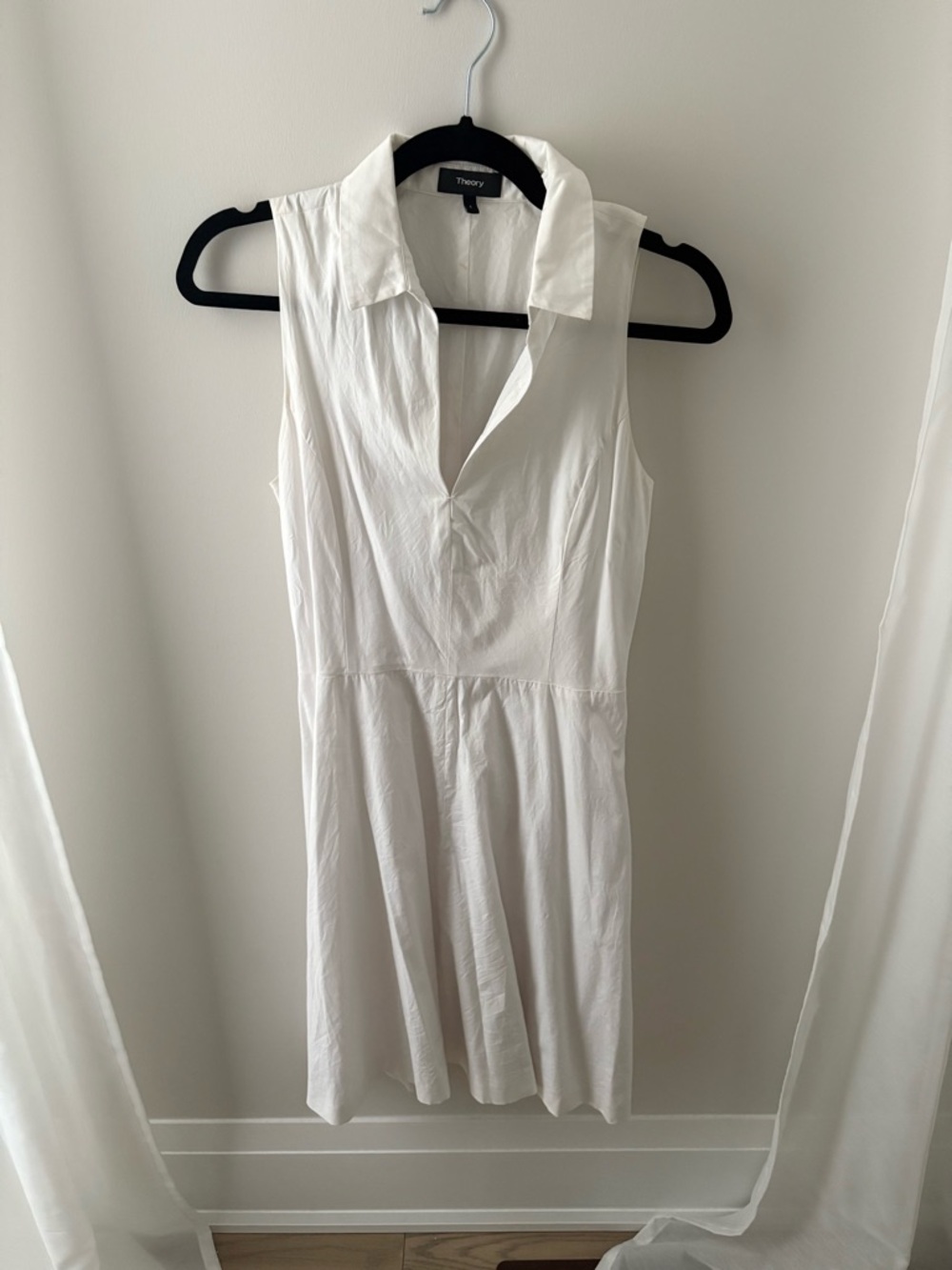 Theory White Sleeveless Collared Mini Dress